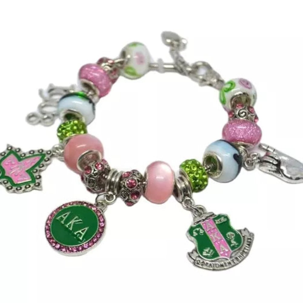 Alpha Kappa Alpha Bling Charm Bracelet Floral Cherish